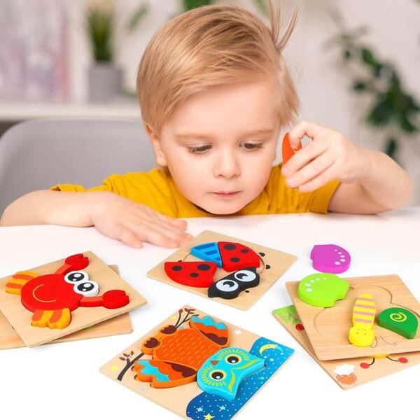 Wooden Puzzles for Toddlers Ages 1-3, Montessori Toys for 1 2 3 Years Old Girls Boys Baby Kids Puzzle Learning Educational Christmas Birthday Gifts Toys 6 Pack Animal Jigsaw Puzzle
