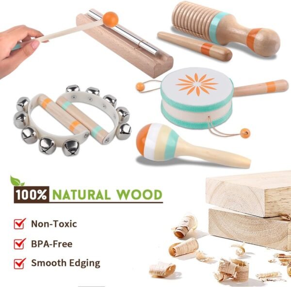 Toddlers Musical Instruments-Baby Montessori Wooden Musical Toys for Toddlers 1-3 Year Old,Kids Percussion Instruments Toy for 1 Year Boy&Girls,Christmas Birthday Gift for 1-3-5+ Year Old