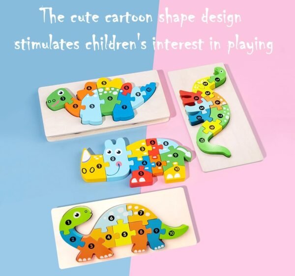 Wooden Toddler Puzzles for Kids Ages 3-5, Wooden Puzzles for Toddler, Montessori Toys for 3 Year Old Boys and Girls, 3-Pack Dinosaur Puzzles and 1-Pack Animal Wooden Puzzle