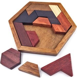 61SXiiwByRL._AC_SL1083 Hexagon Tangram Puzzle Wooden Brain Puzzles for Kids & Adult Challenge Wooden Brain Teasers Puzzle Games for Family Party Gift - Brain Games for Kids