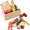 61SsQMx_S9L._AC_SL1200 Wooden Play Food for Kids Kitchen - Toys Food Vegetables and Fruit for 2 Year Old Boys Girls Role Pretend Play Early Education Montessori Education