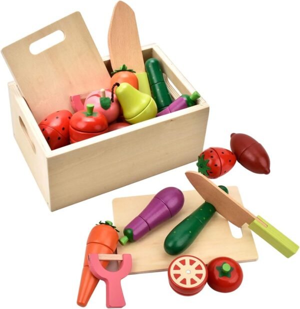 61SsQMx_S9L._AC_SL1200 Wooden Play Food for Kids Kitchen - Toys Food Vegetables and Fruit for 2 Year Old Boys Girls Role Pretend Play Early Education Montessori Education