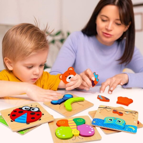 Wooden Puzzles for Toddlers Ages 1-3, Montessori Toys for 1 2 3 Years Old Girls Boys Baby Kids Puzzle Learning Educational Christmas Birthday Gifts Toys 6 Pack Animal Jigsaw Puzzle