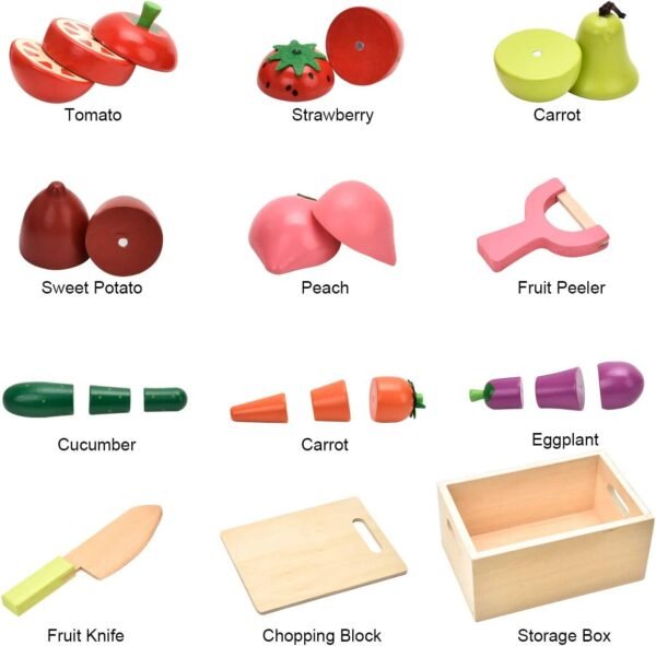 61mYhZ1vYFL._AC_SL1200 Wooden Play Food for Kids Kitchen - Toys Food Vegetables and Fruit for 2 Year Old Boys Girls Role Pretend Play Early Education Montessori Education