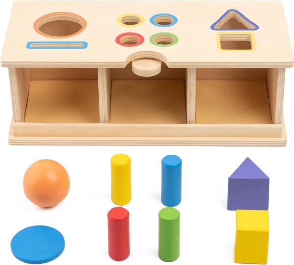 Montessori Toys for Babies 6-12 Months,Object Permanence Box Wooden Ball Drop Montessori Toy for Toddlers,Color & Shape Sorting Learning Matching Box for Ages 1-3