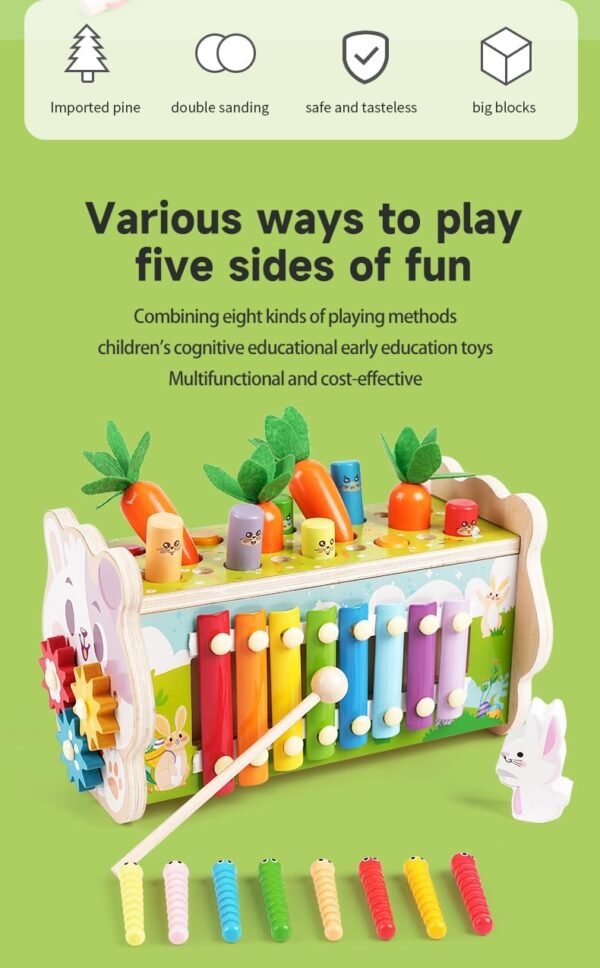 Montessori Toys for 1 Year Old, (8 in 1) ,Wooden Hammering Pounding Toy , Whack A Mole Game for Toddlers Xylophone Fishing Game, Toddler Activities for Baby Girl Boy Age 1 2 3 Years Old Birthday Gift
