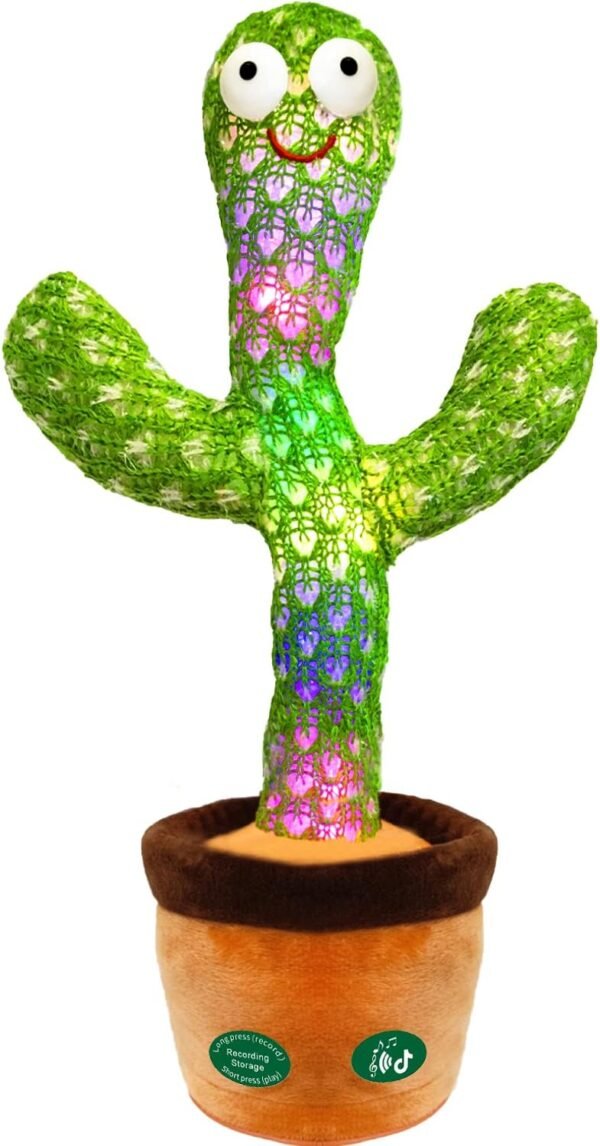 Dancing Talking Cactus Mimicking Toy,Talking Repeat Singing Sunny Cactus Toy 120 Pcs Songs for Baby 15S Record Your Sound Sing+Dancing+Recording+LED