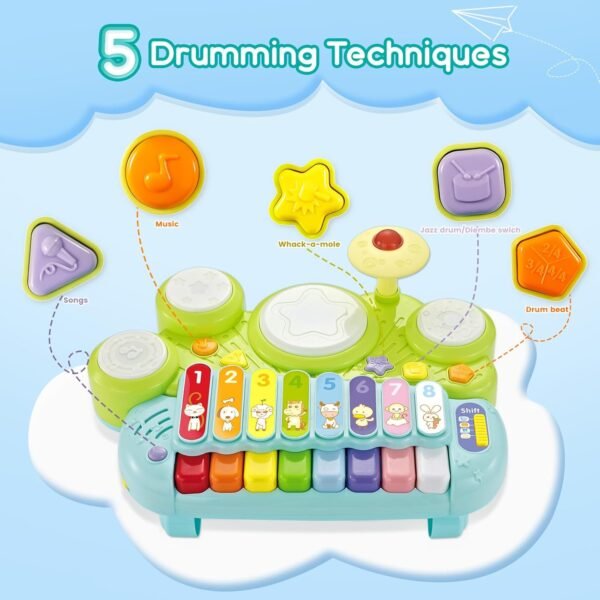 Kids Drum Set for Toddlers: 5 in 1 Baby Musical Instruments Musical Toys Children Drum kit Xylophone Microphone Piano Early Educational Learning Toy for Ages 18+ Months Girls Boys Birthday Gift
