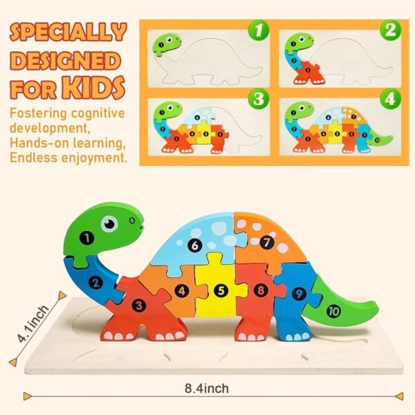 Wooden Toddler Puzzles for Kids Ages 3-5, Wooden Puzzles for Toddler, Montessori Toys for 3 Year Old Boys and Girls, 3-Pack Dinosaur Puzzles and 1-Pack Animal Wooden Puzzle