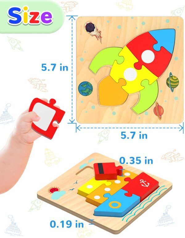 Wooden Toddler Puzzles Gifts Toys for 1 2 3 Years Old Boys Girls, 6 Vehicle Shape Montessori Toys Educational Blocks Kids Toys Gift Baby Learning Toy Age 1-3, 2-4