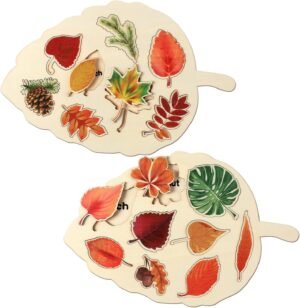 2 Pieces Leaf Wooden Jigsaw Puzzles Leaf Puzzle Montessori Toy Montessori Puzzle Early Educational Learning Puzzle for Birthday Gift Early Education School(Classic)