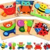 Wooden Puzzles for Toddlers Ages 1-3, Montessori Toys for 1 2 3 Years Old Girls Boys Baby Kids Puzzle Learning Educational Christmas Birthday Gifts Toys 6 Pack Animal Jigsaw Puzzle