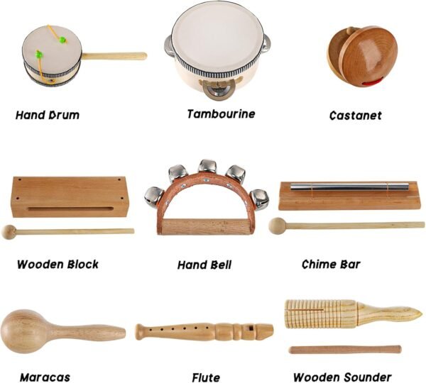 71Bt5Iy-YSL._AC_SL1500 13 Pack Kids Musical Instrument, Wooden Toddler Percussion Toy Set, Baby Montessori Toys for 2-12 Years Old, Preschool Educational Musical Toys for Children Early Learning