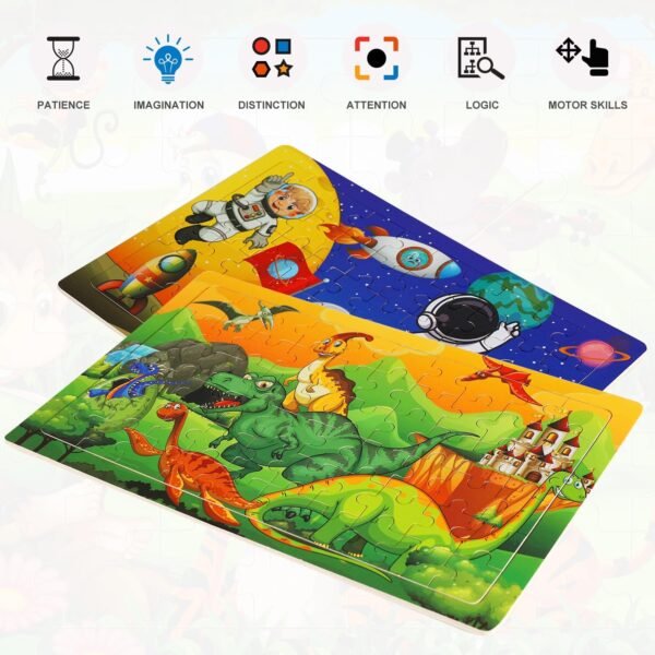 Wooden Puzzles Toys for Kids Ages 4-6, Set of 3 Packs with 60-Piece Wood Jigsaw Puzzles, Dinosaur, Animal and Space Theme. Ideal Gifts for Boys and Girls 3 4 5 6 7 8 Years Old