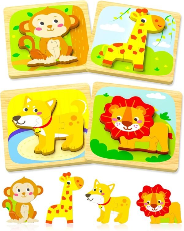 Wooden Toddler Puzzles, 6pcs Animal Montessori Toys for 1-3 Year Old Boys & Girls, Learning Educational Preschool Toys, Great Gifts for 1 2 3 Year Olds