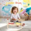 Kids Drum Set for Toddlers 1-3, Baby Preschool Musical Toys 7 in 1 Montessori Instruments Set Wooden Music Toy Baby Drum Kit Xylophone Birthday Gifts for Boys Girls