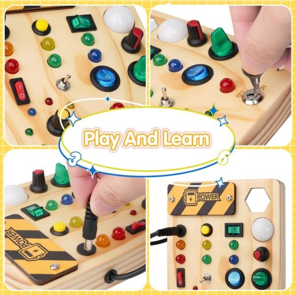 71IFPR-zo_L._AC_SL1500 Montessori Toddler Busy Board, 27 LED Lights Montessori Toys for 1-6 Year Old, Wooden Sensory Toy for Boys & Girls Gifts