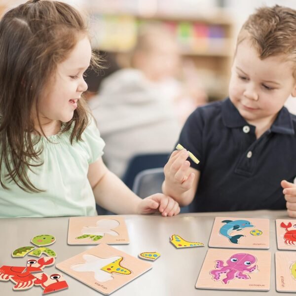 71JBEy9Z03L._AC_SL1500 8pcs Wooden Puzzles for Toddlers 1-3, Toddler Puzzles Ages 2-4, Montessori Toys for 1-3+ Years Girl Boy, Sea Animal Puzzle for Kids, Jigsaw Puzzles Educational Toys Preschool Puzzles for 1-3