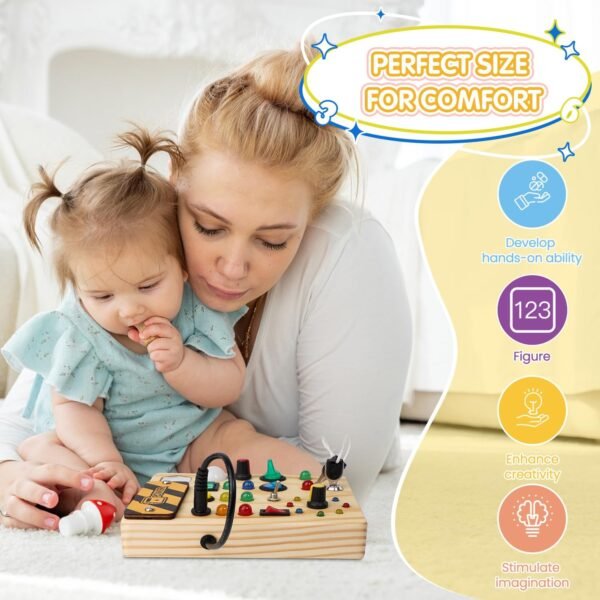 71MZBNkJ80L._AC_SL1500 Montessori Toddler Busy Board, 27 LED Lights Montessori Toys for 1-6 Year Old, Wooden Sensory Toy for Boys & Girls Gifts