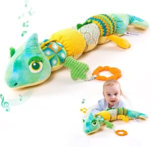 71Nk40eE6KL._AC_SL1500 Baby Toys 0-6 Months, Baby Musical Toys, Infant Toys Stuffed Animal Toys with Rattles, Crinkle, Bell, Baby Teething Toys for Tummy Time Newborn Sensory Boys Girls 0 3 6 12 Months (Green Chameleon)
