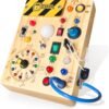 71P3ggvG9GL._AC_SL1500 Montessori Toys for 1-3 Years Old, Wooden Toddler Toys, Sensory Travel Toys, Gift for 1+ Year Old Boys (Busy Board Plus V2)
