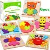 Wooden Puzzles for Toddlers Ages 1-3, Montessori Toys for 1 2 3 Years Old Girls Boys Baby Kids Puzzle Learning Educational Christmas Birthday Gifts Toys 6 Pack Animal Jigsaw Puzzle