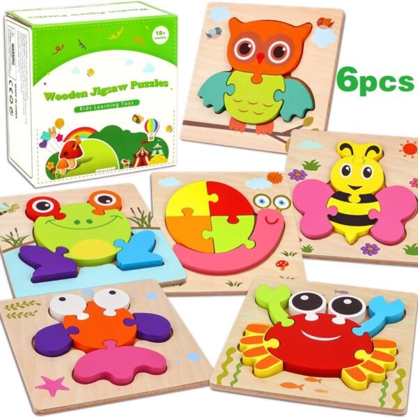 Wooden Puzzles for Toddlers Ages 1-3, Montessori Toys for 1 2 3 Years Old Girls Boys Baby Kids Puzzle Learning Educational Christmas Birthday Gifts Toys 6 Pack Animal Jigsaw Puzzle