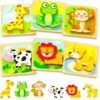Wooden Toddler Puzzles, 6pcs Animal Montessori Toys for 1-3 Year Old Boys & Girls, Learning Educational Preschool Toys, Great Gifts for 1 2 3 Year Olds