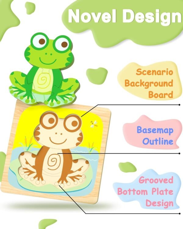 Wooden Toddler Puzzles, 6pcs Animal Montessori Toys for 1-3 Year Old Boys & Girls, Learning Educational Preschool Toys, Great Gifts for 1 2 3 Year Olds