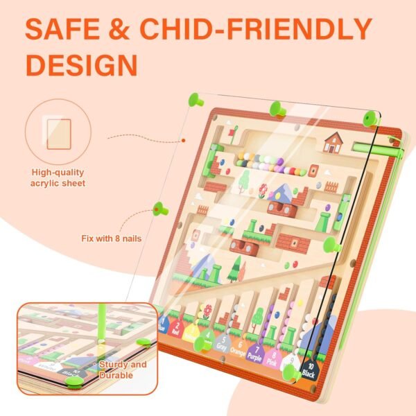 Magnetic Color and Number Maze, Montessori Toys for 3+ Year Old, Wooden Puzzle Activity Board, Fine Motor Skills Toys for Toddlers and Kids Boys Girls Preschoolers 3 4 5 Years Old