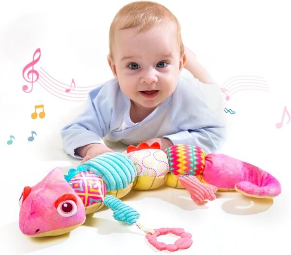 Baby Toys 0-6 Months, Baby Musical Toys, Infant Toys Stuffed Animal Toys with Rattles, Crinkle, Bell, Baby Teething Toys for Tummy Time Newborn Sensory Boys Girls 0 3 6 12 Months (Green Chameleon)