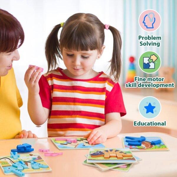 Toddler Puzzles Ages 2-4, Wooden Puzzles for Toddlers 1-3, 7 Piece Dinosaur Puzzle 2 Year Old, Toddler Puzzles Ages 1-3, Toddler Boy Toys 2-3, Educational Toys for Toddlers 1-3