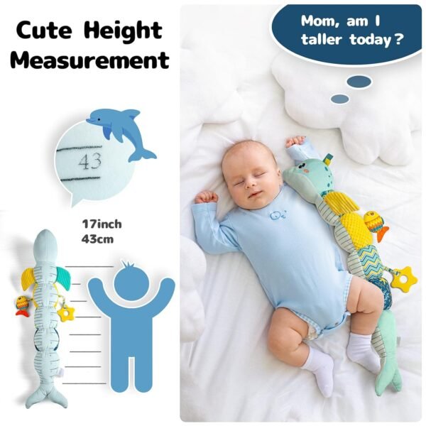 Infant Baby Musical Plush Toys, Stuffed Animal Activity Soft Toys with Multi-Sensory Crinkle, Rattle and Textures for 0-3-6-12 Months Developmental Toys, Dolphin, Water Dinosaurs, Blue