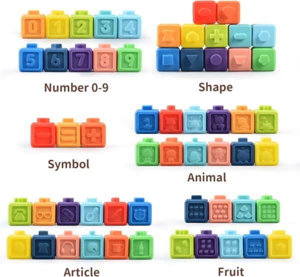 Montessori Toys for Babies 0-6 Months - Soft Stacking Building Blocks Rings Balls Sets 2 in 1 Baby Toys Educational Sensory Toys for Toddlers Learning and Teething Fun