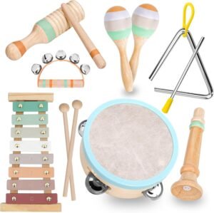 71eOvH-4EpL._AC_SL1500 Musical Instruments Set - Neutral Colors Wooden Montessori Toys Percussion Music Modern Boho Xylophone Birthday Gifts for 1 2 3 Year Old Kids Baby Toddlers Boys Girls with Storage Bag