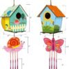 4 Pack DIY Bird House Wind Chime Kits for Children to Build and Paint, Wooden Arts and Crafts for Kids Girls Boys Toddlers Ages 8-12 4-6 6-8, Paint Kit Includes Paints & Brushes