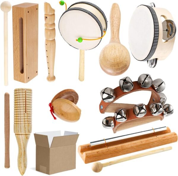 71nQcIPfihL._AC_SL1430 13 Pack Kids Musical Instrument, Wooden Toddler Percussion Toy Set, Baby Montessori Toys for 2-12 Years Old, Preschool Educational Musical Toys for Children Early Learning