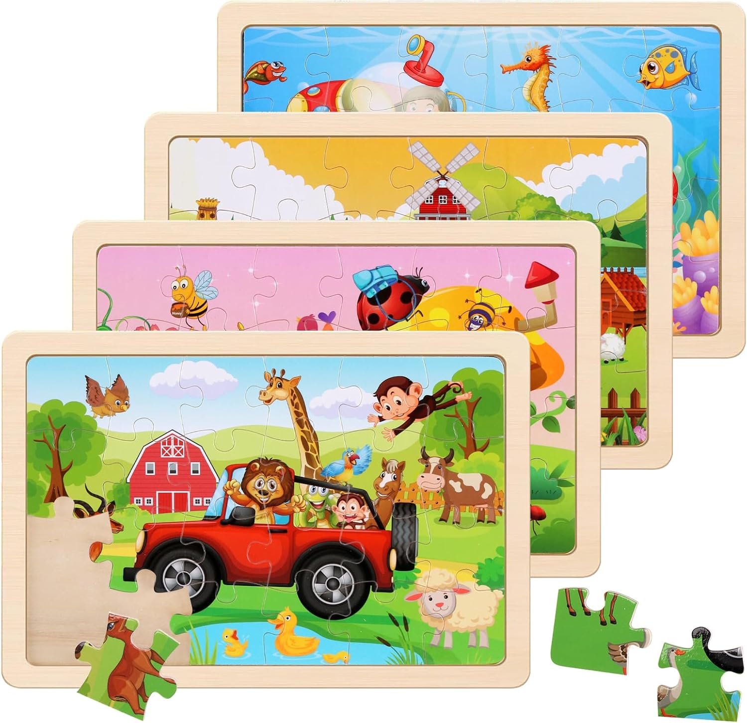 Wooden Puzzles Toys for Kids Ages 3-5, Set of 4 Packs with 20-Piece ...