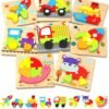 Wooden Toddler Puzzles Gifts Toys for 1 2 3 Years Old Boys Girls, 6 Vehicle Shape Montessori Toys Educational Blocks Kids Toys Gift Baby Learning Toy Age 1-3, 2-4