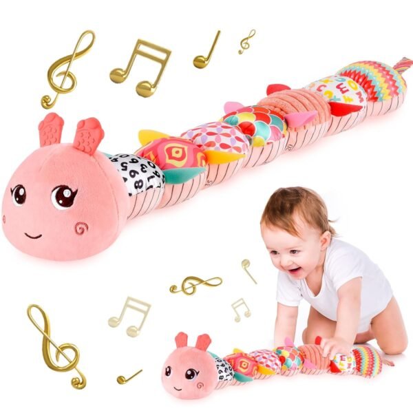 Infant Baby Musical Plush Toys, Stuffed Animal Activity Soft Toys with Multi-Sensory Crinkle, Rattle and Textures for 0-3-6-12 Months Developmental Toys, Dolphin, Water Dinosaurs, Blue