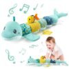 Infant Baby Musical Plush Toys, Stuffed Animal Activity Soft Toys with Multi-Sensory Crinkle, Rattle and Textures for 0-3-6-12 Months Developmental Toys, Dolphin, Water Dinosaurs, Blue