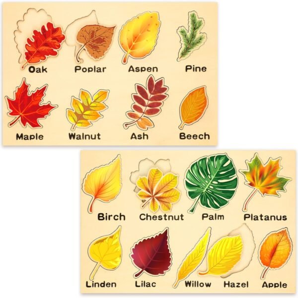 2 Pieces Leaf Wooden Jigsaw Puzzles Leaf Puzzle Montessori Toy Montessori Puzzle Early Educational Learning Puzzle for Birthday Gift Early Education School(Classic)