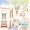 Musical Instruments Set - Neutral Colors Wooden Montessori Toys Percussion Music Modern Boho Xylophone Birthday Gifts for 1 2 3 Year Old Kids Baby Toddlers Boys Girls with Storage Bag