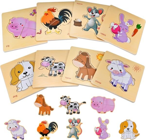 71wBJeo3K2L._AC_SL1500 8pcs Wooden Puzzles for Toddlers 1-3, Toddler Puzzles Ages 2-4, Montessori Toys for 1-3+ Years Girl Boy, Sea Animal Puzzle for Kids, Jigsaw Puzzles Educational Toys Preschool Puzzles for 1-3
