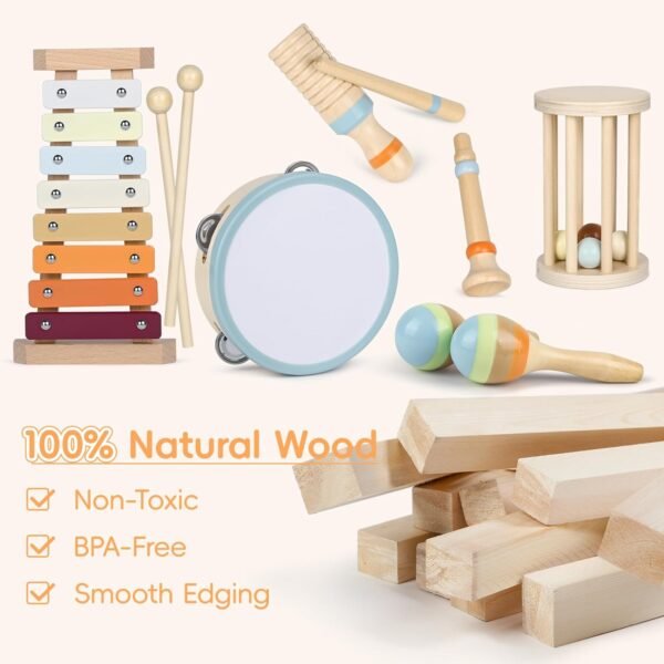 Toddler Musical Instruments, Montessori Baby Musical Instruments for Toddlers 1-3, Wooden Musical Toys with Modern Boho Xylophone for 1 2 3 Year Old Kids Preschool Educational Birthday Gift