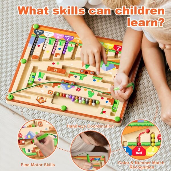 Magnetic Color and Number Maze, Montessori Toys for 3+ Year Old, Wooden Puzzle Activity Board, Fine Motor Skills Toys for Toddlers and Kids Boys Girls Preschoolers 3 4 5 Years Old