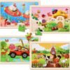 Wooden Puzzles Toys for Kids Ages 3-5, Set of 4 Packs with 20-Piece Farm, Animals Theme Wood Jigsaw Puzzles, Preschool Educational Brain Teaser Toys for Boys and Girls 3-6 Years Old.