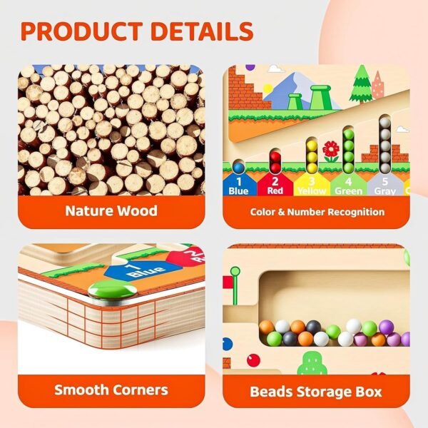 Magnetic Color and Number Maze, Montessori Toys for 3+ Year Old, Wooden Puzzle Activity Board, Fine Motor Skills Toys for Toddlers and Kids Boys Girls Preschoolers 3 4 5 Years Old
