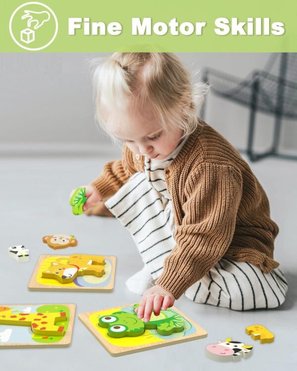Wooden Toddler Puzzles, 6pcs Animal Montessori Toys for 1-3 Year Old Boys & Girls, Learning Educational Preschool Toys, Great Gifts for 1 2 3 Year Olds