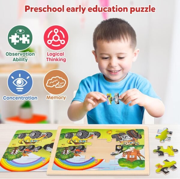 Large Wooden Monster Truck Puzzles for Kids Gift Box(12.2*9.4 in) - FSC Certified, 24 Piece Puzzles for Toddlers 2-4, Wood Puzzles for Kids Ages 4-6, Toys Gifts for 3 4 5 6 Year Old Boys Girls